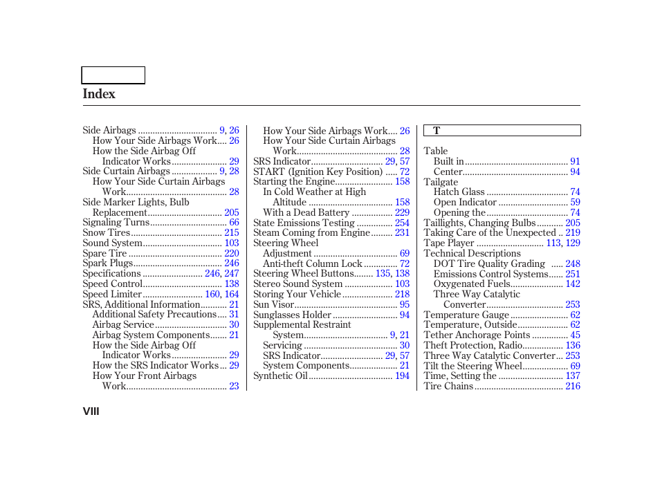Index | HONDA 2005 CR-V - Owner's Manual User Manual | Page 271 / 274