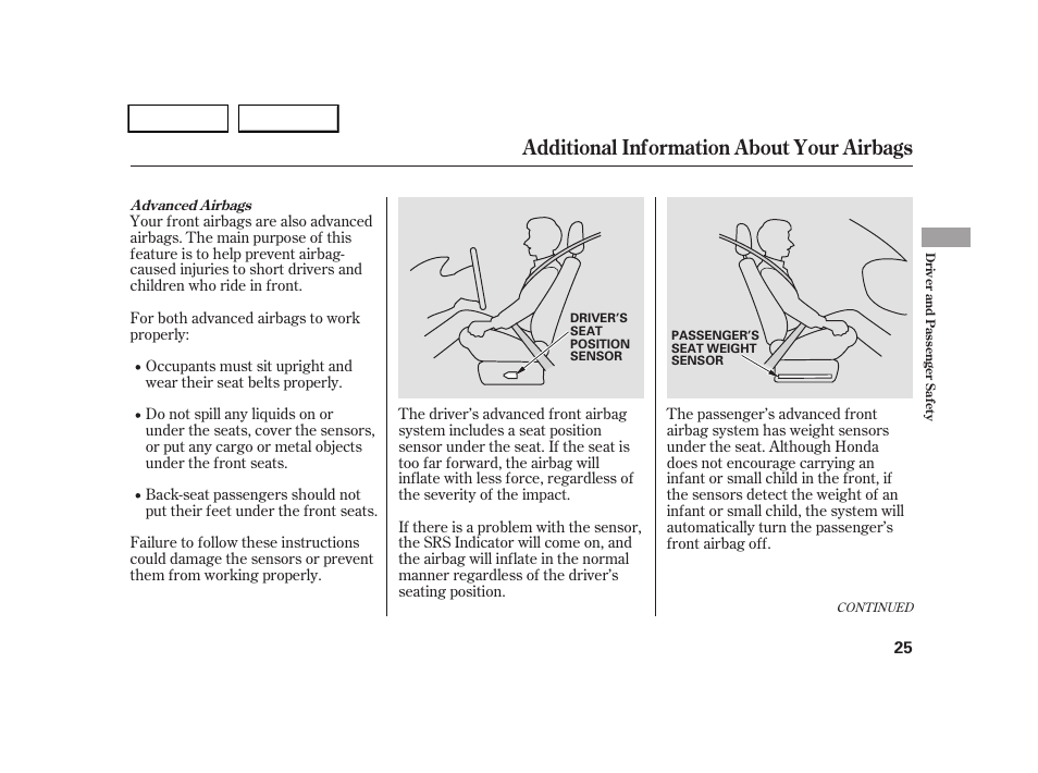Additional information about your airbags | HONDA 2005 CR-V - Owner's Manual User Manual | Page 28 / 274