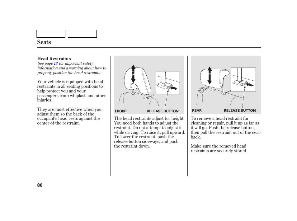 Seats | HONDA 2005 CR-V - Owner's Manual User Manual | Page 83 / 274