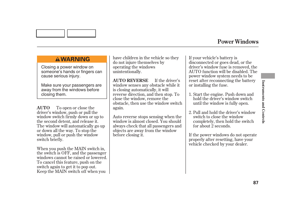 Power windows | HONDA 2005 CR-V - Owner's Manual User Manual | Page 90 / 274