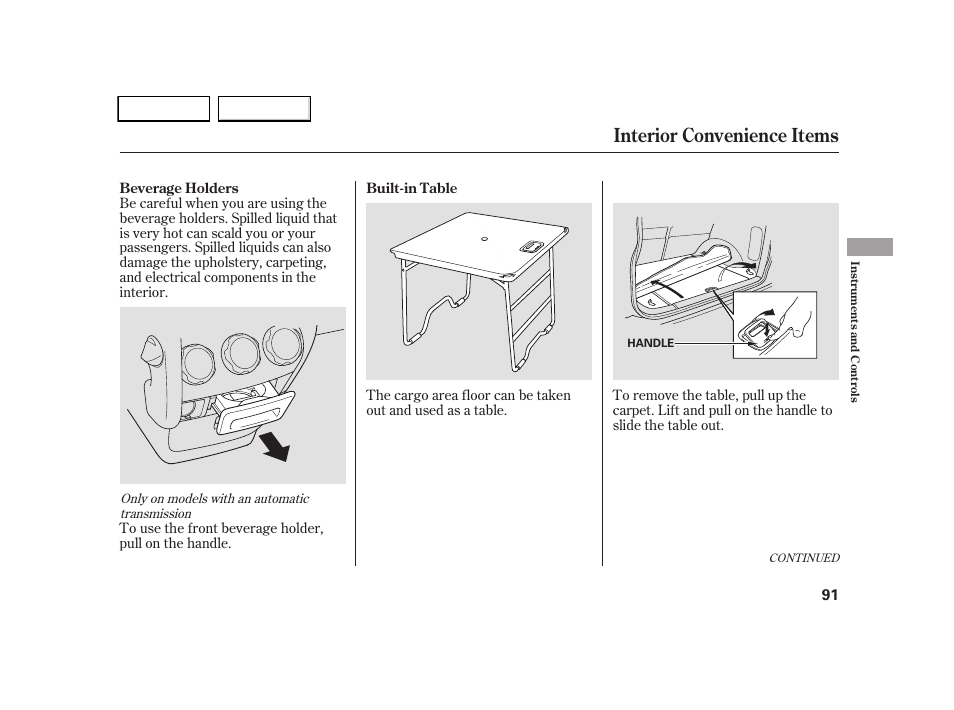 Interior convenience items | HONDA 2005 CR-V - Owner's Manual User Manual | Page 94 / 274