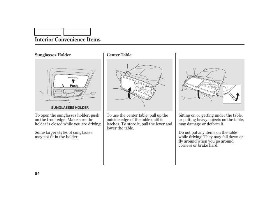 Interior convenience items | HONDA 2005 CR-V - Owner's Manual User Manual | Page 97 / 274