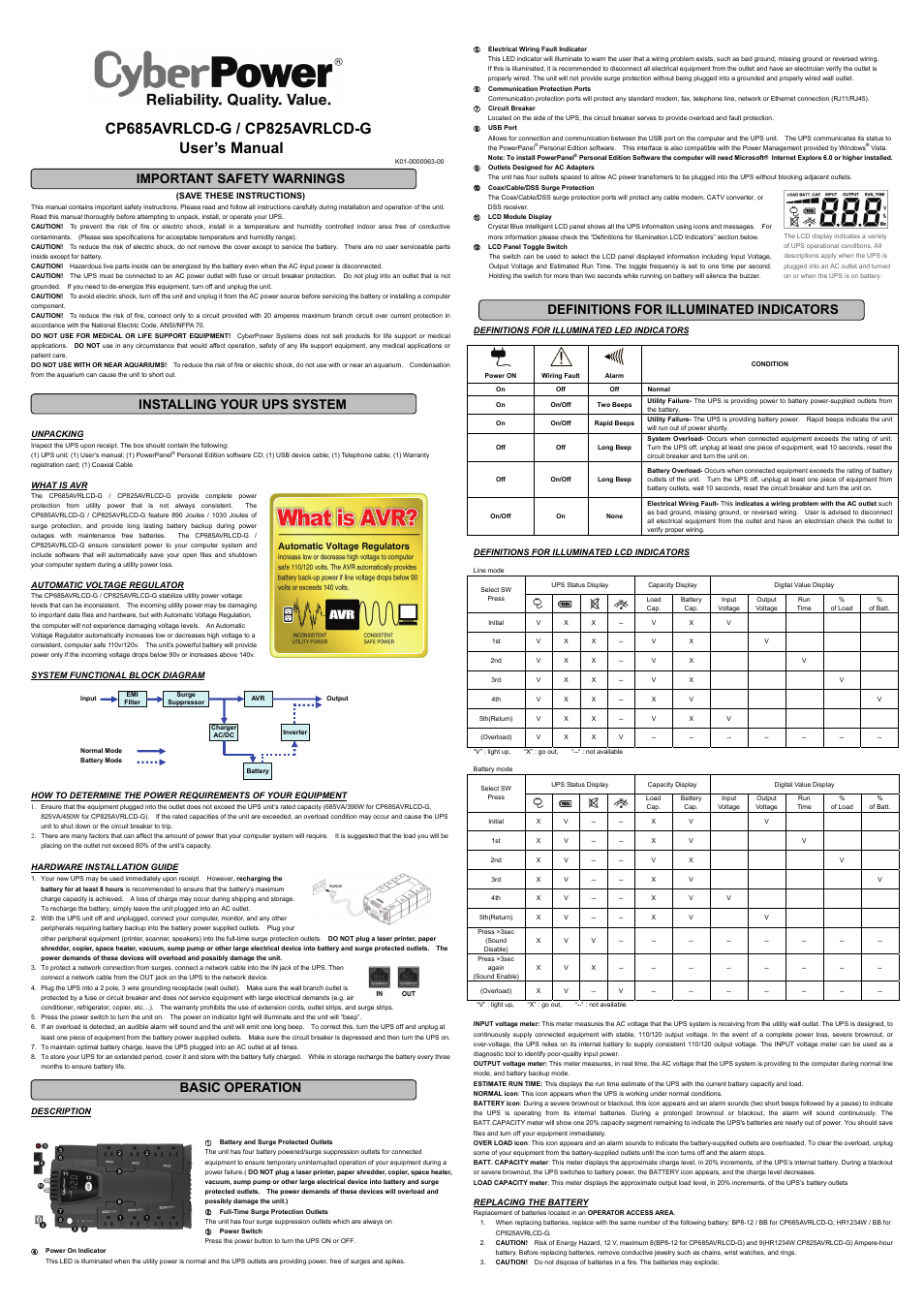 CyberPower Systems CP685AVRLCD-G User Manual | 2 pages