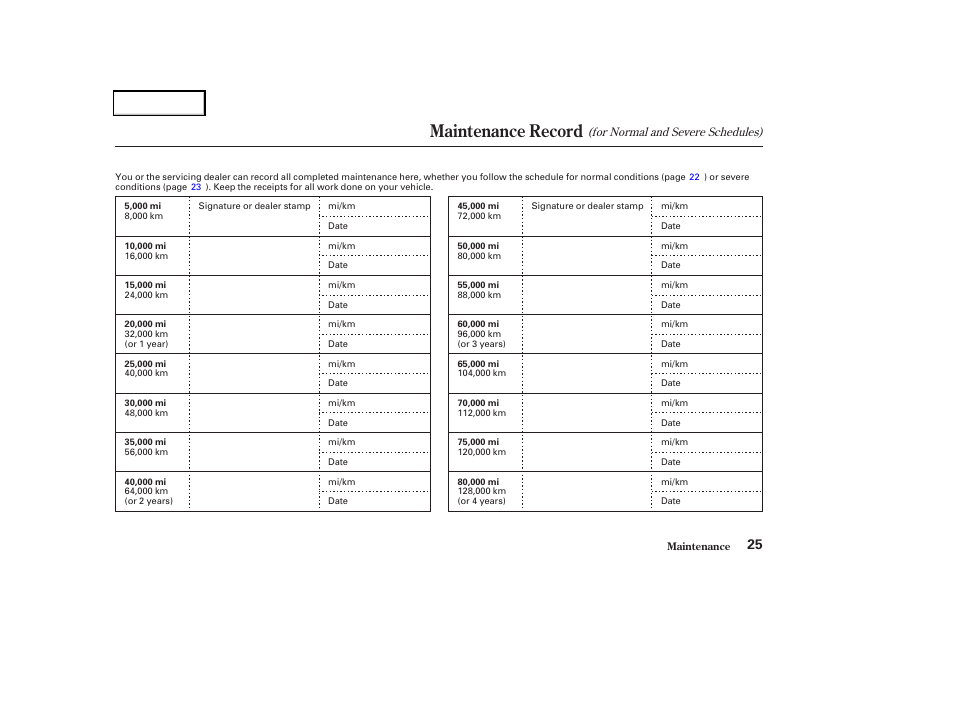 Maintenance record | HONDA 2004 Civic GX - Owner's Manual User Manual | Page 26 / 45