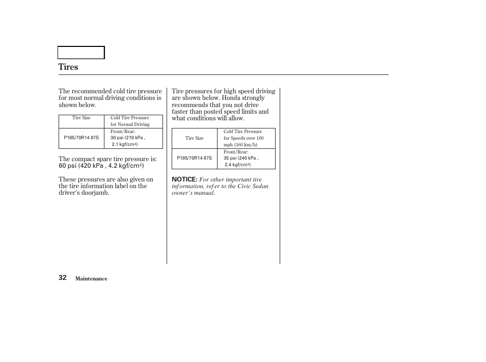 Tires | HONDA 2004 Civic GX - Owner's Manual User Manual | Page 33 / 45