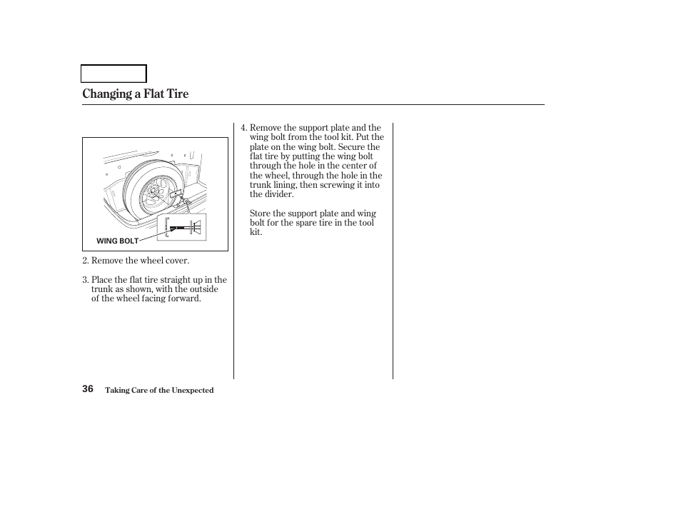 Changing a flat tire | HONDA 2004 Civic GX - Owner's Manual User Manual | Page 37 / 45