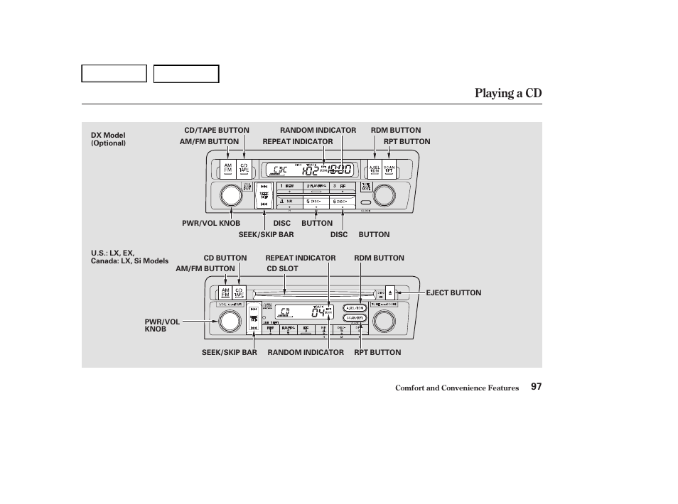 Playing a cd | HONDA 2004 Civic Sedan - Owner's Manual User Manual | Page 100 / 224