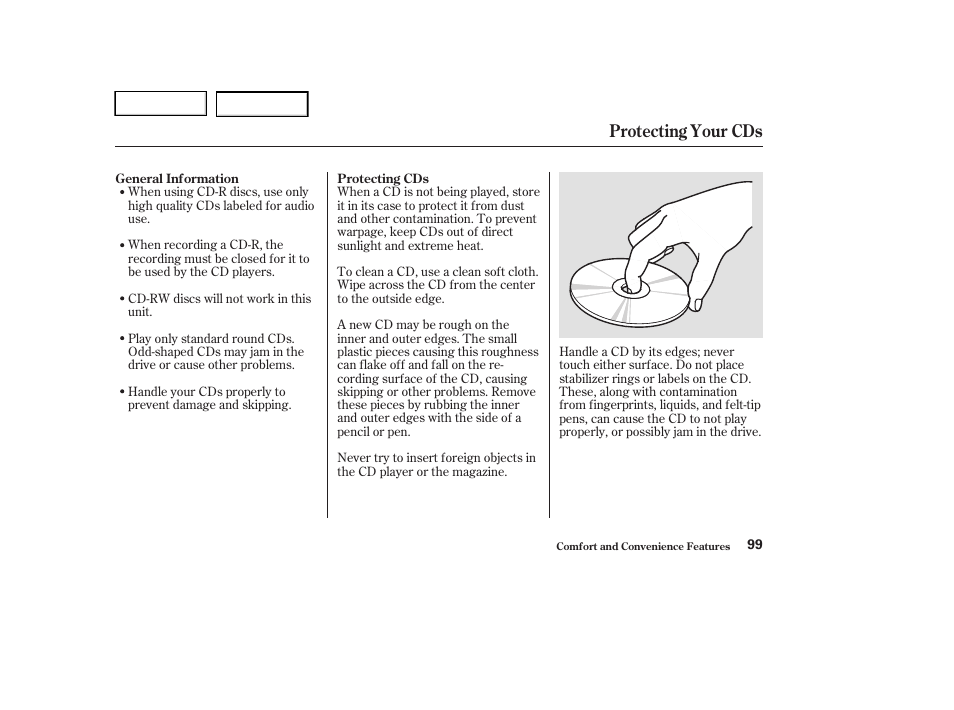 Protecting your cds | HONDA 2004 Civic Sedan - Owner's Manual User Manual | Page 102 / 224