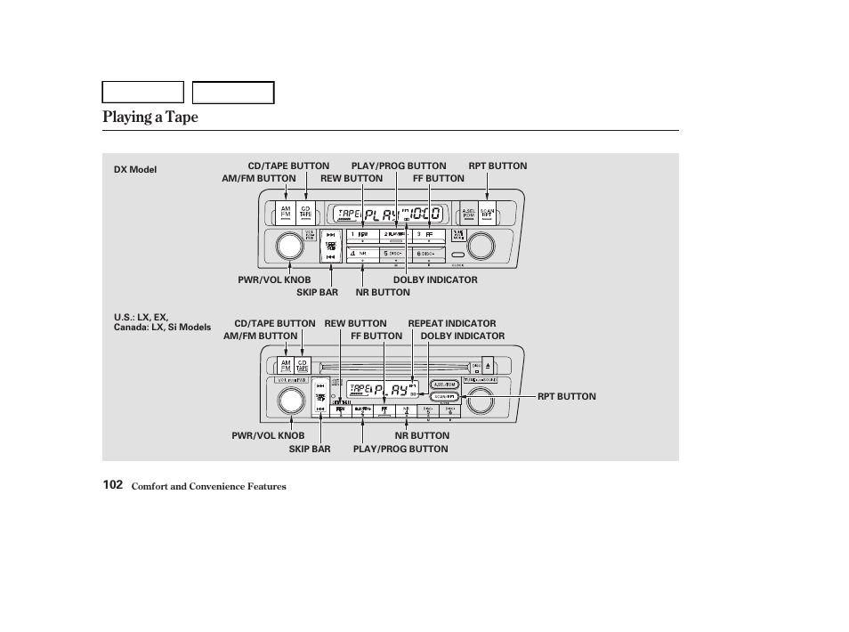 Playing a tape | HONDA 2004 Civic Sedan - Owner's Manual User Manual | Page 105 / 224