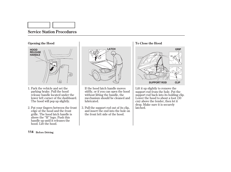 Service station procedures | HONDA 2004 Civic Sedan - Owner's Manual User Manual | Page 117 / 224