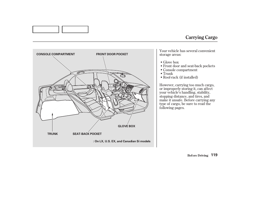 Carrying cargo | HONDA 2004 Civic Sedan - Owner's Manual User Manual | Page 122 / 224