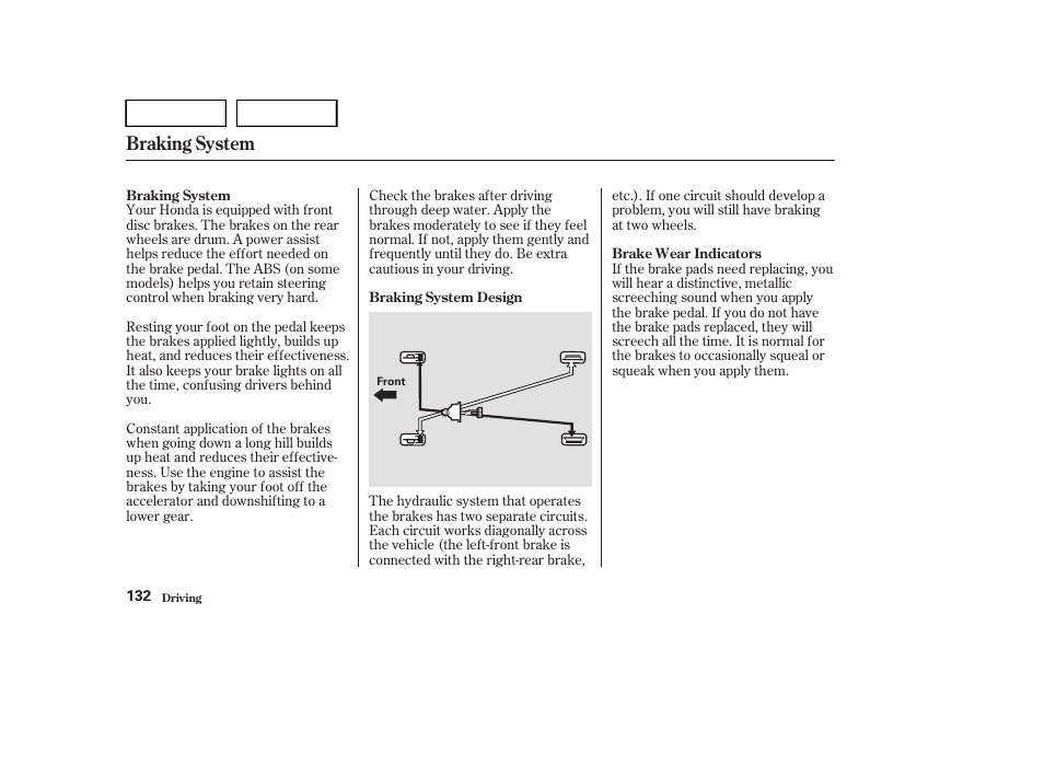 Braking system | HONDA 2004 Civic Sedan - Owner's Manual User Manual | Page 135 / 224