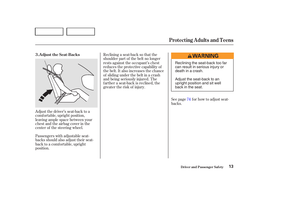 Protecting adults and teens | HONDA 2004 Civic Sedan - Owner's Manual User Manual | Page 16 / 224