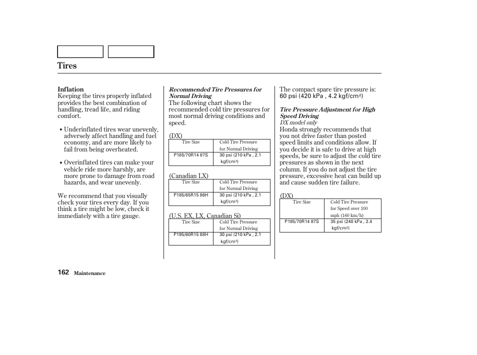 Tires | HONDA 2004 Civic Sedan - Owner's Manual User Manual | Page 165 / 224