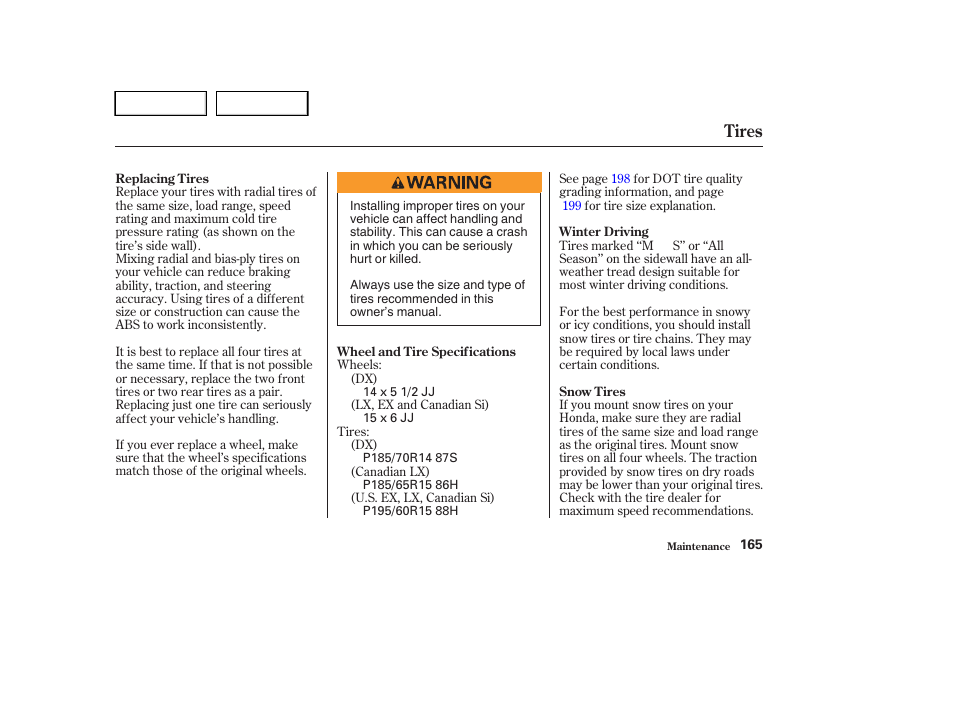 Tires | HONDA 2004 Civic Sedan - Owner's Manual User Manual | Page 168 / 224