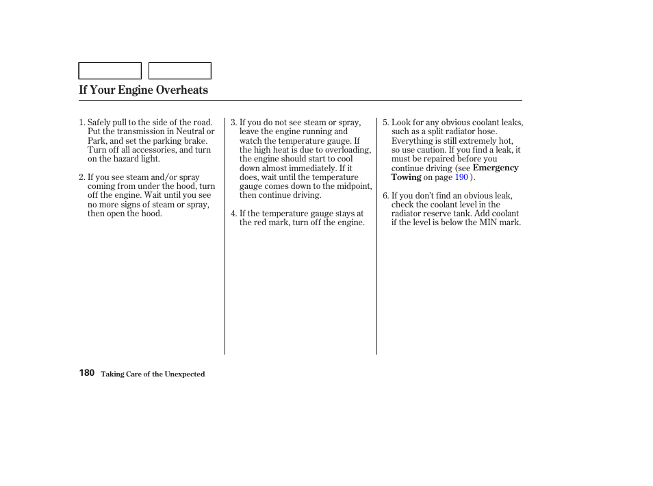 If your engine overheats | HONDA 2004 Civic Sedan - Owner's Manual User Manual | Page 183 / 224