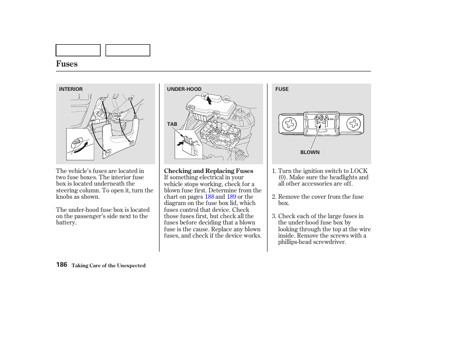 Fuses | HONDA 2004 Civic Sedan - Owner's Manual User Manual | Page 189 / 224