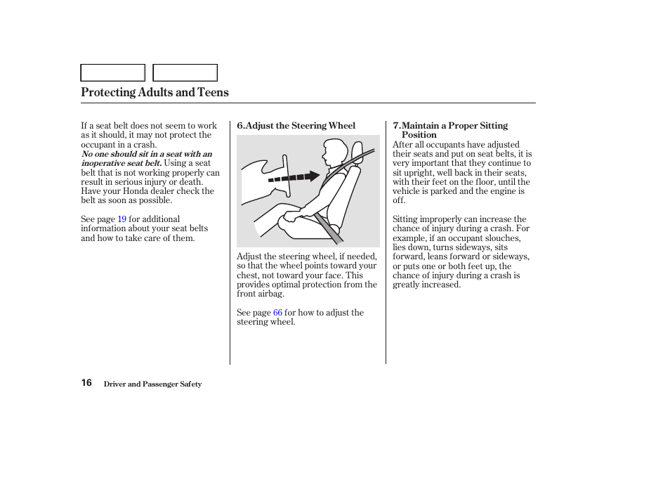 Protecting adults and teens | HONDA 2004 Civic Sedan - Owner's Manual User Manual | Page 19 / 224