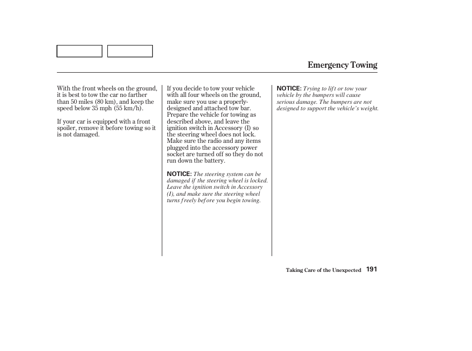 Emergency towing | HONDA 2004 Civic Sedan - Owner's Manual User Manual | Page 194 / 224