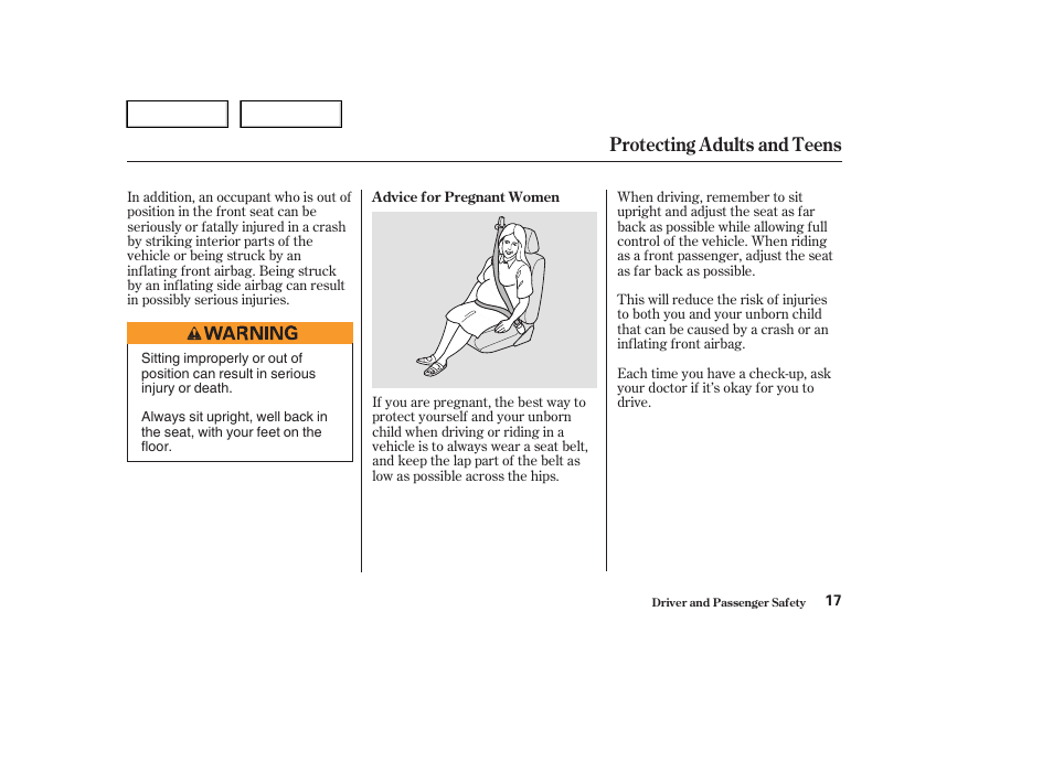 Protecting adults and teens | HONDA 2004 Civic Sedan - Owner's Manual User Manual | Page 20 / 224