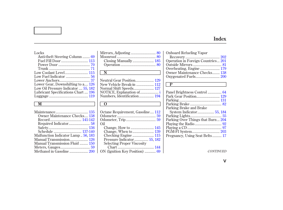 Index | HONDA 2004 Civic Sedan - Owner's Manual User Manual | Page 220 / 224