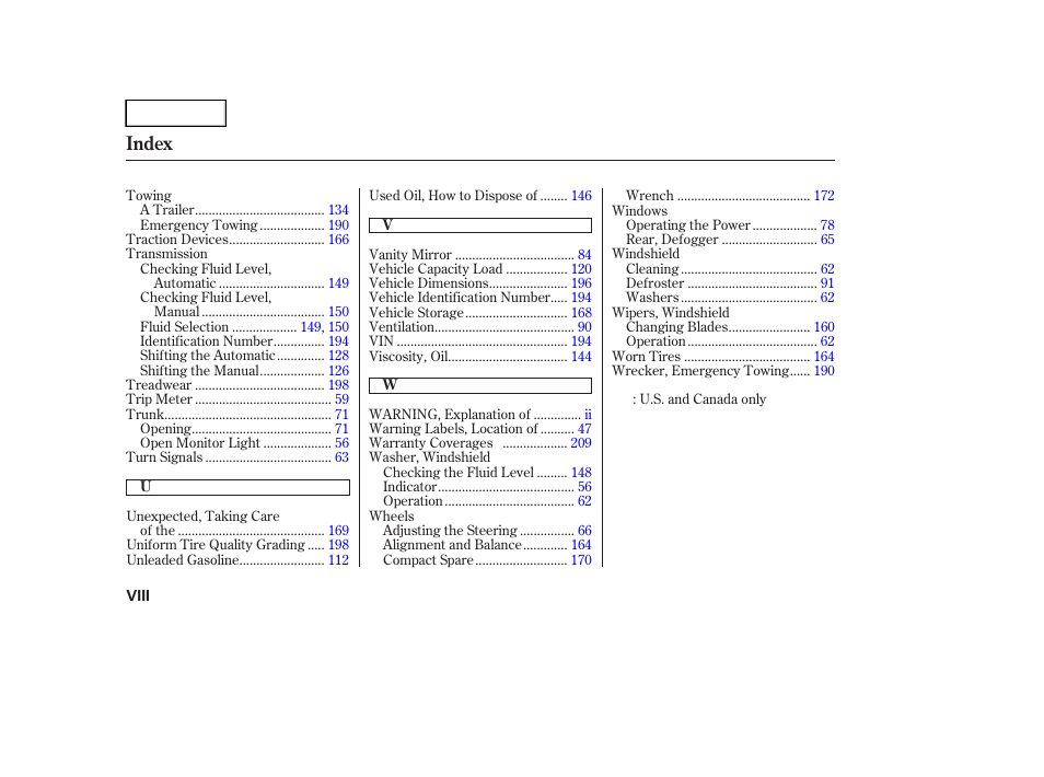 Index | HONDA 2004 Civic Sedan - Owner's Manual User Manual | Page 223 / 224