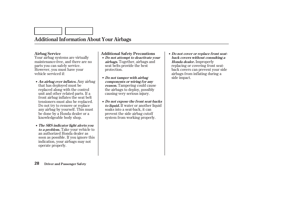 Additional information about your airbags | HONDA 2004 Civic Sedan - Owner's Manual User Manual | Page 31 / 224