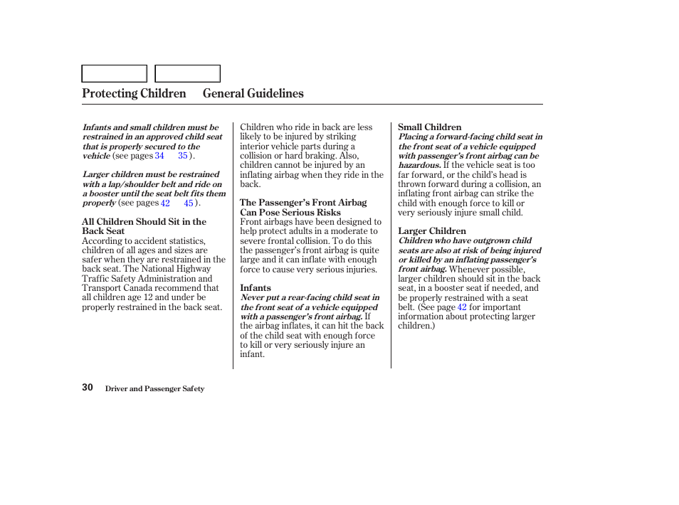 Protecting children general guidelines | HONDA 2004 Civic Sedan - Owner's Manual User Manual | Page 33 / 224