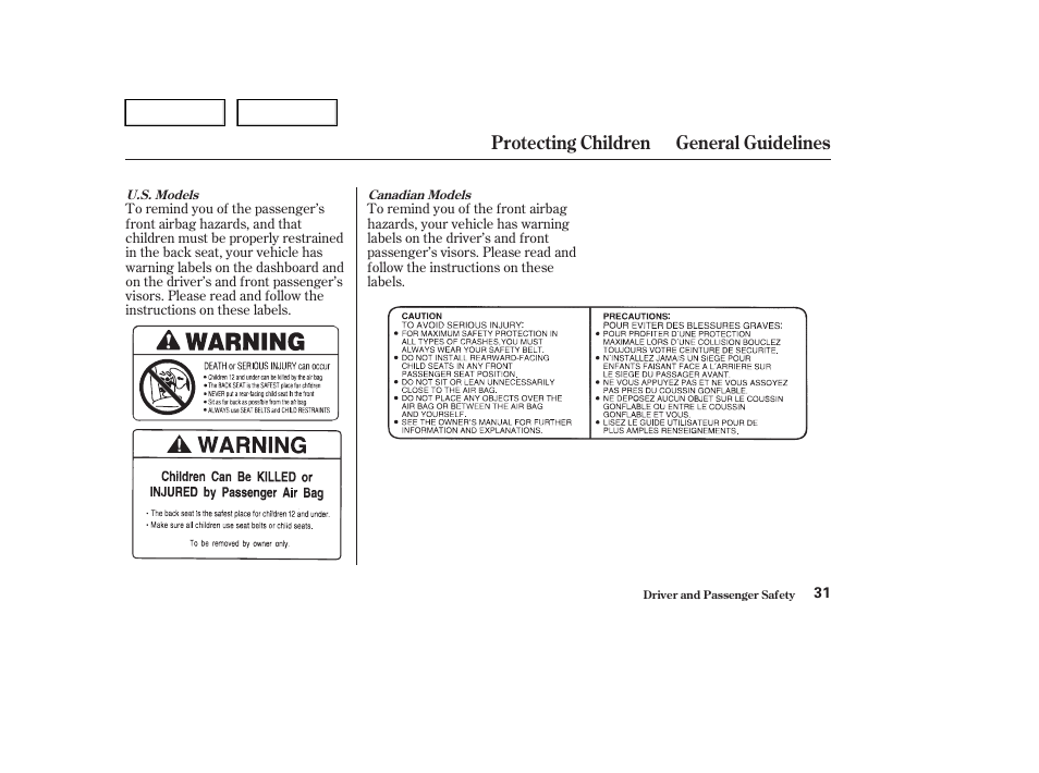 Protecting children general guidelines | HONDA 2004 Civic Sedan - Owner's Manual User Manual | Page 34 / 224