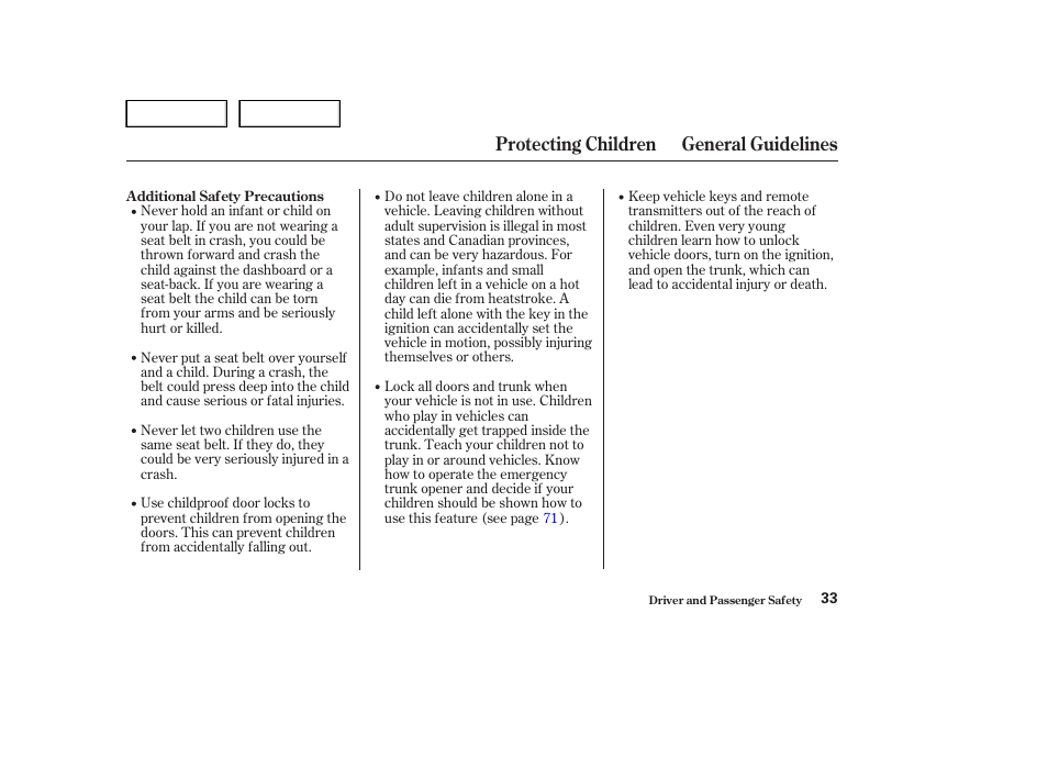 Protecting children general guidelines | HONDA 2004 Civic Sedan - Owner's Manual User Manual | Page 36 / 224