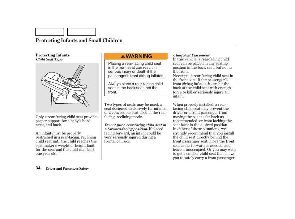 Protecting infants and small children | HONDA 2004 Civic Sedan - Owner's Manual User Manual | Page 37 / 224