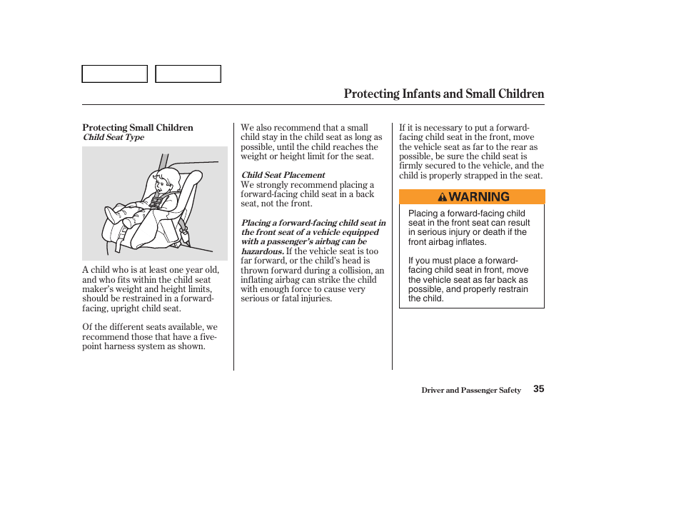 Protecting infants and small children | HONDA 2004 Civic Sedan - Owner's Manual User Manual | Page 38 / 224