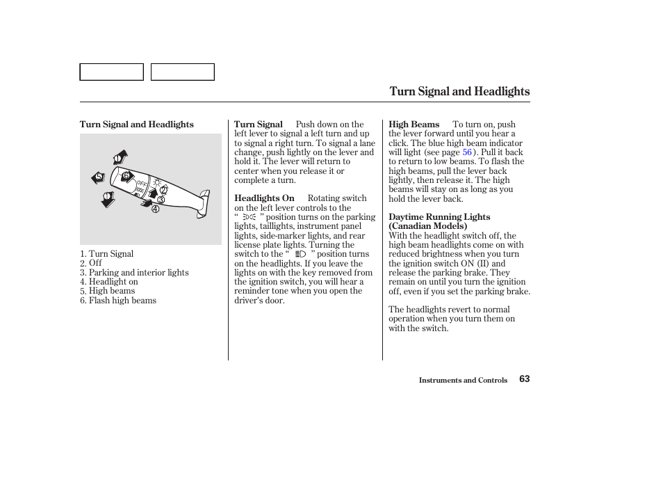 Turn signal and headlights | HONDA 2004 Civic Sedan - Owner's Manual User Manual | Page 66 / 224