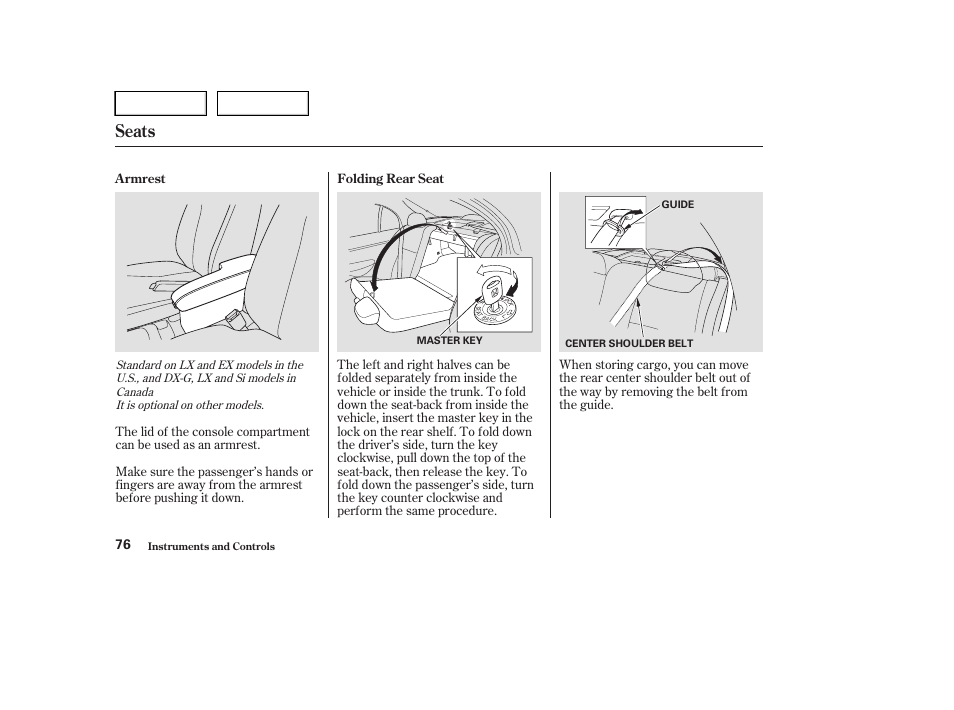 Seats | HONDA 2004 Civic Sedan - Owner's Manual User Manual | Page 79 / 224