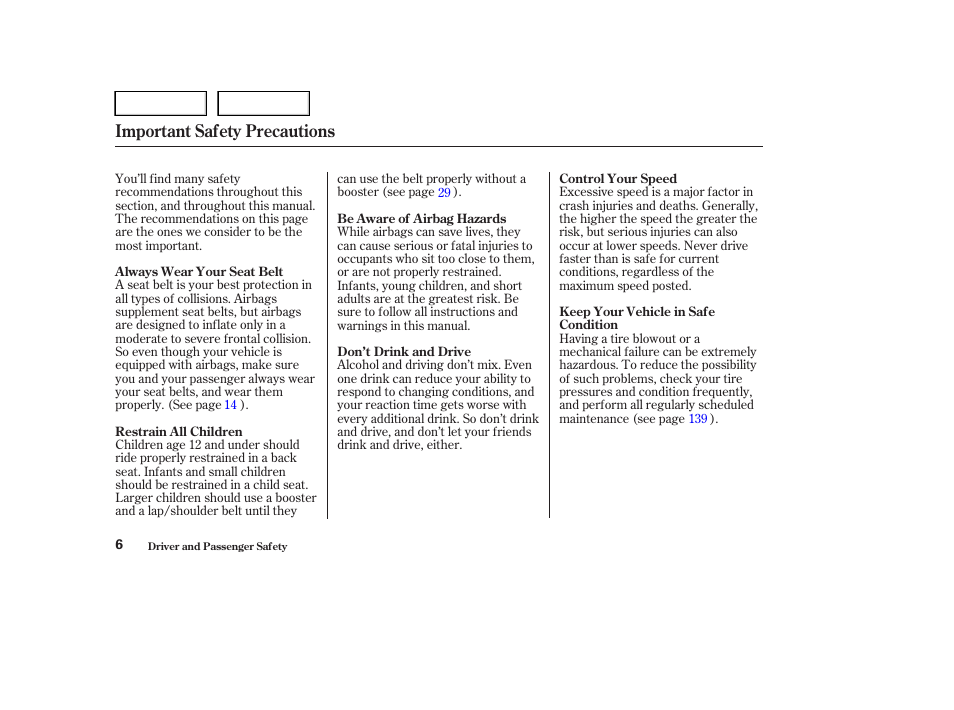 Important safety precautions | HONDA 2004 Civic Sedan - Owner's Manual User Manual | Page 9 / 224