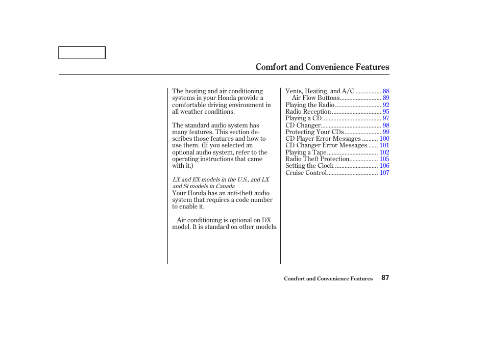 Comfort and convenience features | HONDA 2004 Civic Sedan - Owner's Manual User Manual | Page 90 / 224