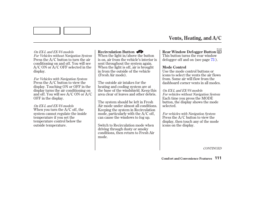 Vents, heating, and a/c | HONDA 2004 Civic Coupe - Owner's Manual User Manual | Page 114 / 317