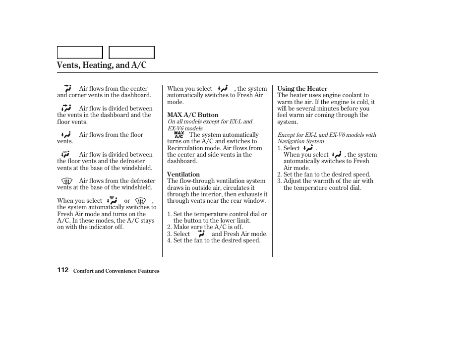 Vents, heating, and a/c | HONDA 2004 Civic Coupe - Owner's Manual User Manual | Page 115 / 317