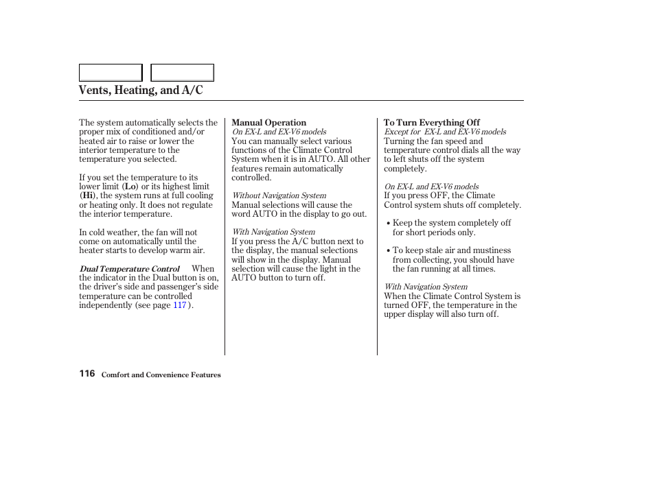 Vents, heating, and a/c | HONDA 2004 Civic Coupe - Owner's Manual User Manual | Page 119 / 317