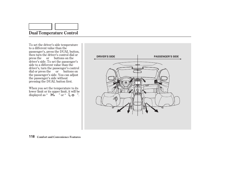 Dual temperature control | HONDA 2004 Civic Coupe - Owner's Manual User Manual | Page 121 / 317