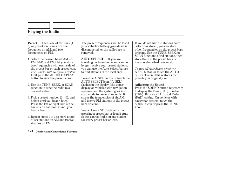 Playing the radio | HONDA 2004 Civic Coupe - Owner's Manual User Manual | Page 127 / 317