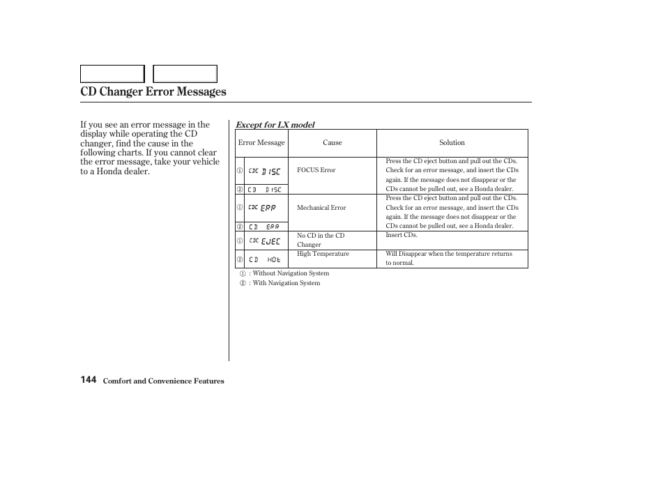 Cd changer error messages | HONDA 2004 Civic Coupe - Owner's Manual User Manual | Page 147 / 317