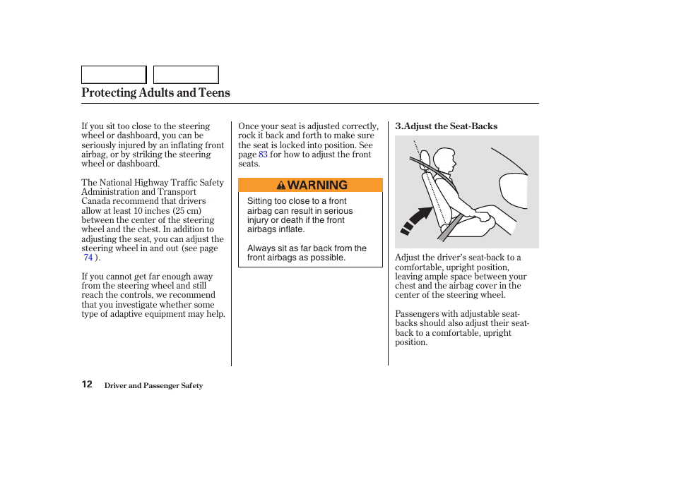 Protecting adults and teens | HONDA 2004 Civic Coupe - Owner's Manual User Manual | Page 15 / 317