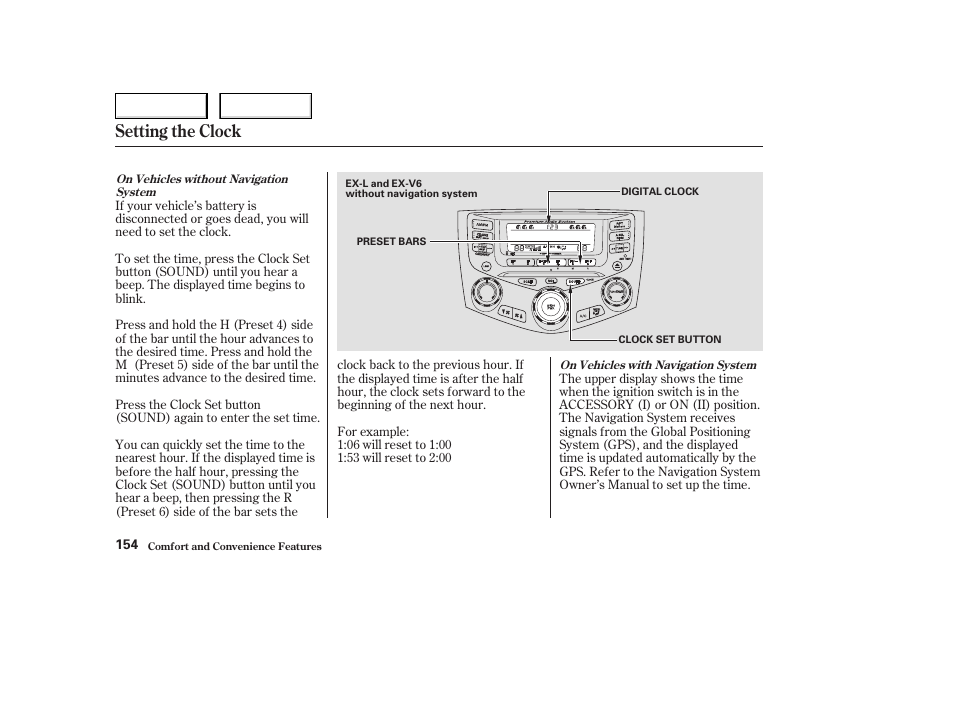 Setting the clock | HONDA 2004 Civic Coupe - Owner's Manual User Manual | Page 157 / 317