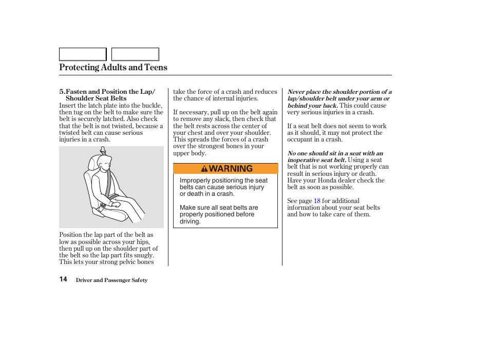 Protecting adults and teens | HONDA 2004 Civic Coupe - Owner's Manual User Manual | Page 17 / 317