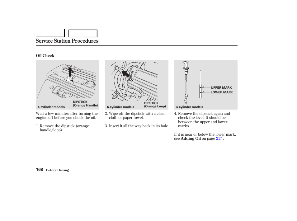 Service station procedures | HONDA 2004 Civic Coupe - Owner's Manual User Manual | Page 171 / 317