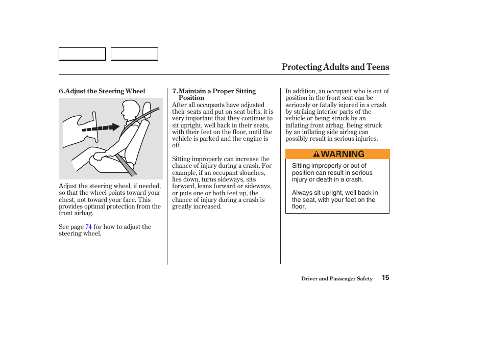 Protecting adults and teens | HONDA 2004 Civic Coupe - Owner's Manual User Manual | Page 18 / 317