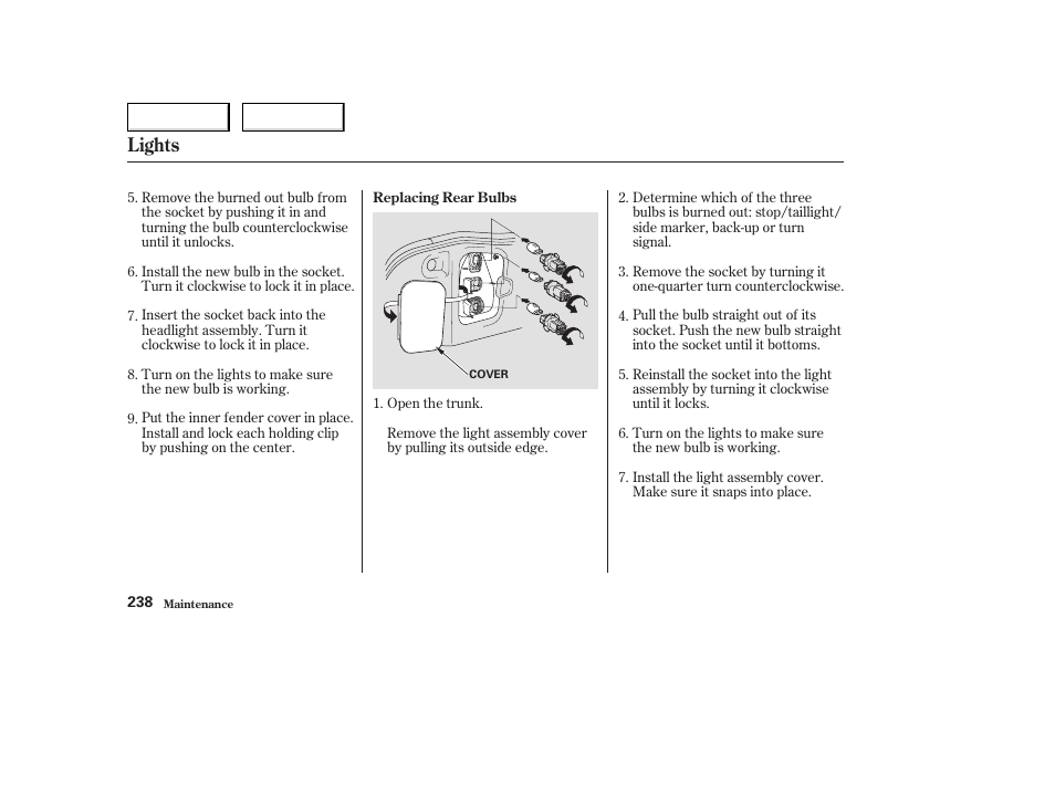 Lights | HONDA 2004 Civic Coupe - Owner's Manual User Manual | Page 241 / 317