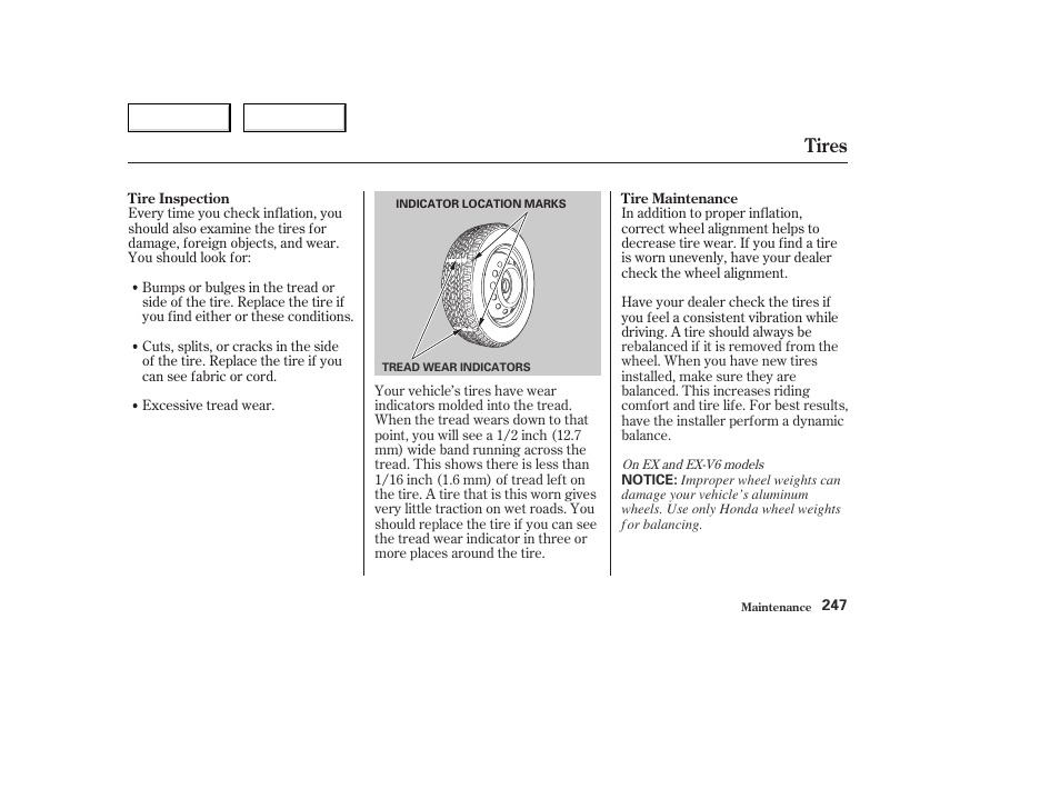 Tires | HONDA 2004 Civic Coupe - Owner's Manual User Manual | Page 250 / 317