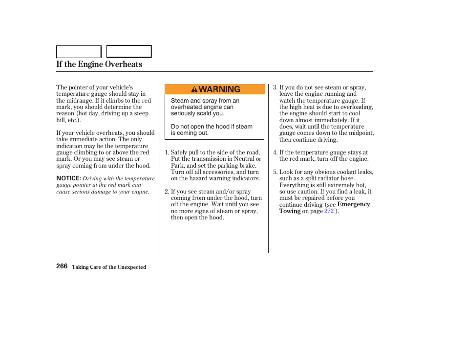 If the engine overheats | HONDA 2004 Civic Coupe - Owner's Manual User Manual | Page 269 / 317